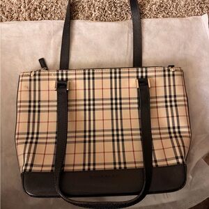 Burberry Beige and Black Plaid Tote